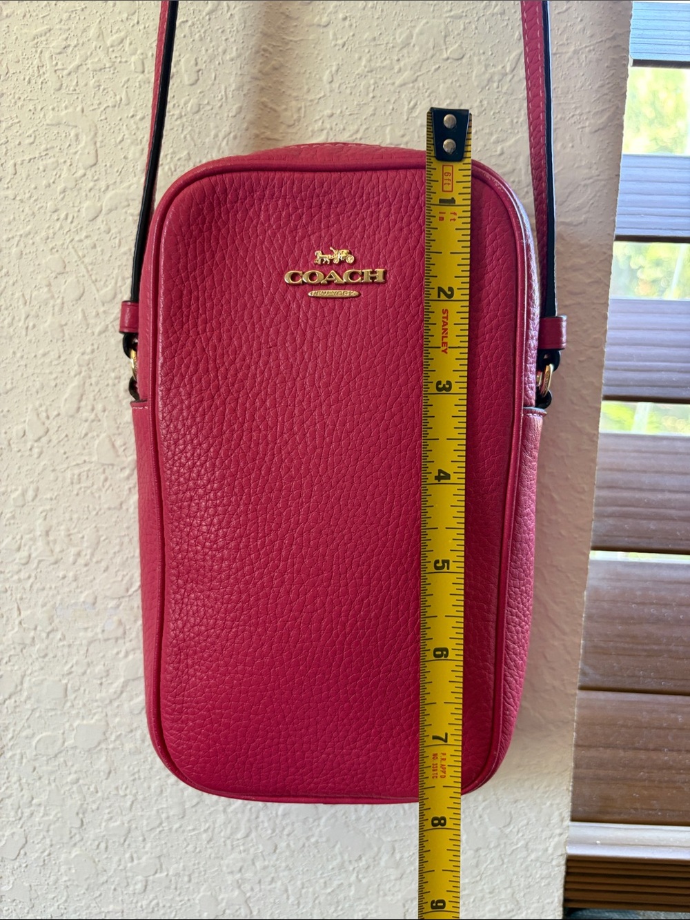 Coach Pebbled Leather Phone Crossbody - Pink with Gold Logo - Picture 3 of 14